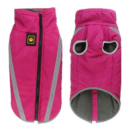 Rose Red Waterproof Dog Clothes for Winter Warm Big Jackets Padded Fleece Pet Coat Safety Reflective Design - TrendyPet's Zone