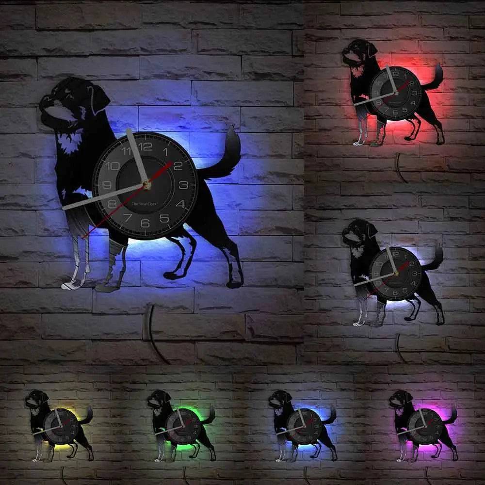Rottweiler Rottie Love Home Art Decor Wall Clock (LED) Dog Breed Rottweiler Vinyl Record Wall Clock TRENDYPET'S ZONE