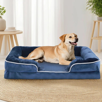 Royal blue orthopedic dog bed by TrendyPet's Zone, washable foam pet sofa with removable cover, ideal for all seasons.
