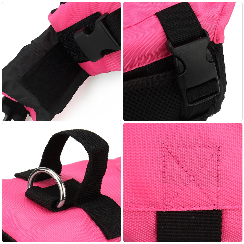Pink Shark Dog Life Jacket from TrendyPet's Zone, stylish swim safety vest for dogs of all sizes and breeds, with shark design.