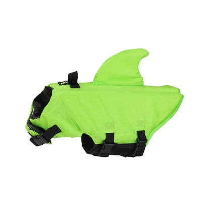 Green Shark Swim Safety Vest for dogs, stylish dog life jacket by TrendyPet's Zone, suitable for all sizes and breeds.