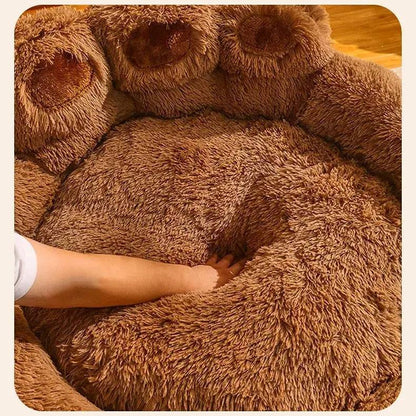 Silver Dog Bed Mat Round Large Pet House Long Plush Deep Sleeping Warm Bear Paw Shape Super Soft Cushion Calm Beds High Quality - TrendyPet's Zone