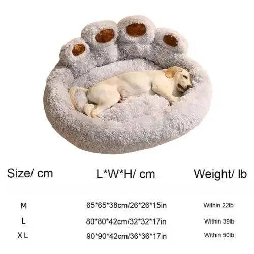 Silver Dog Bed Mat Round Large Pet House Long Plush Deep Sleeping Warm Bear Paw Shape Super Soft Cushion Calm Beds High Quality - TrendyPet's Zone