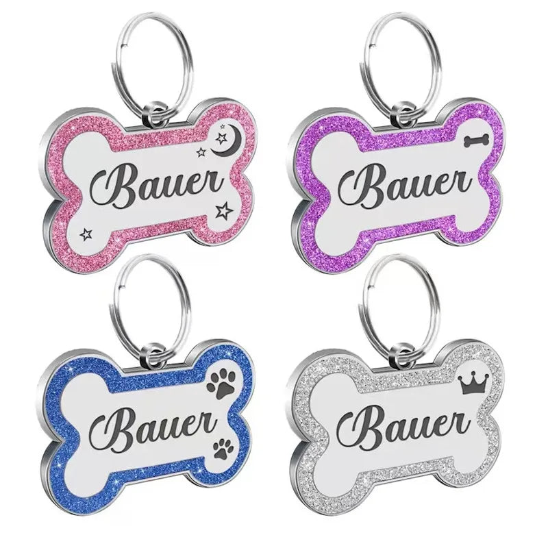 Green Personalized Bone-Shaped Pet ID Tag Double Side – Glitter Enamel Finish Anti-lost Bone Tags TrendyPet's Zone