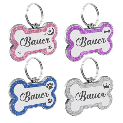 Green Personalized Bone-Shaped Pet ID Tag Double Side – Glitter Enamel Finish Anti-lost Bone Tags TrendyPet's Zone