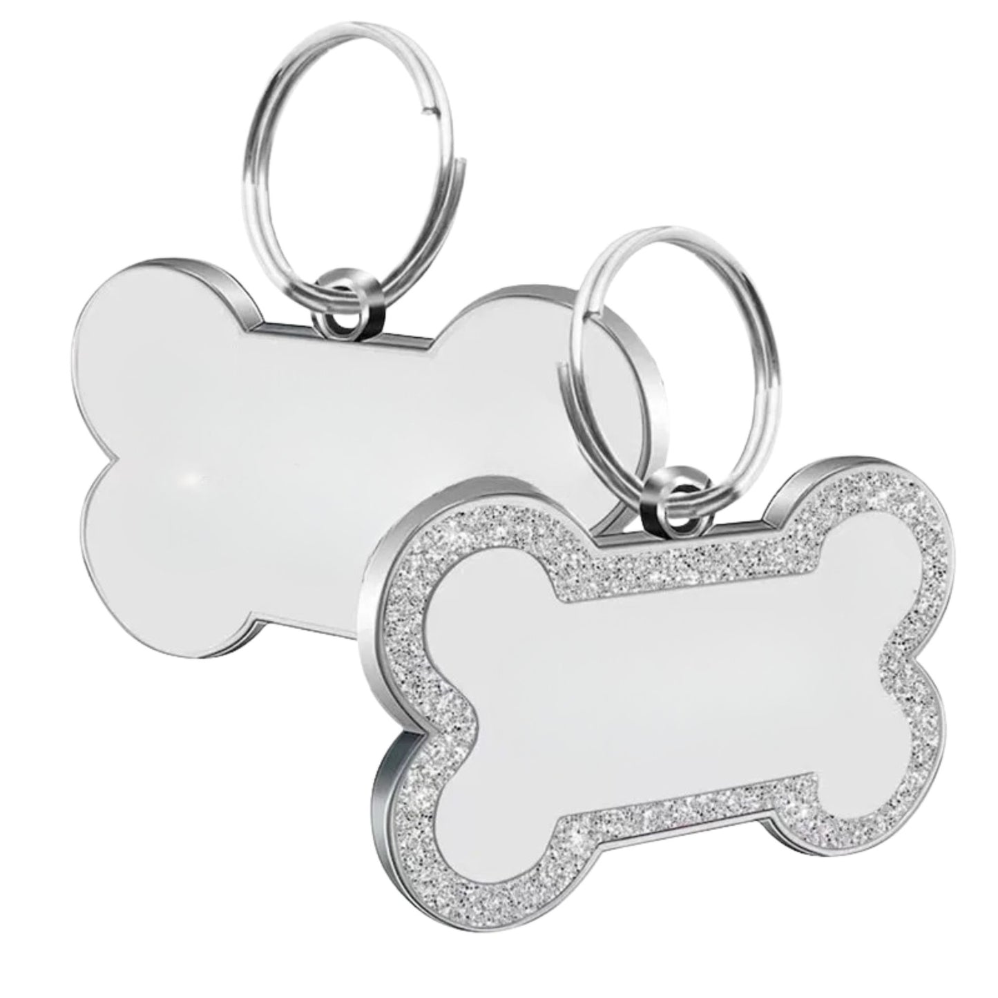 Silver Personalized Bone-Shaped Pet ID Tag Double Side – Glitter Enamel Finish Anti-lost Bone Tags TrendyPet's Zone