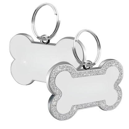 Silver Personalized Bone-Shaped Pet ID Tag Double Side – Glitter Enamel Finish Anti-lost Bone Tags TrendyPet's Zone