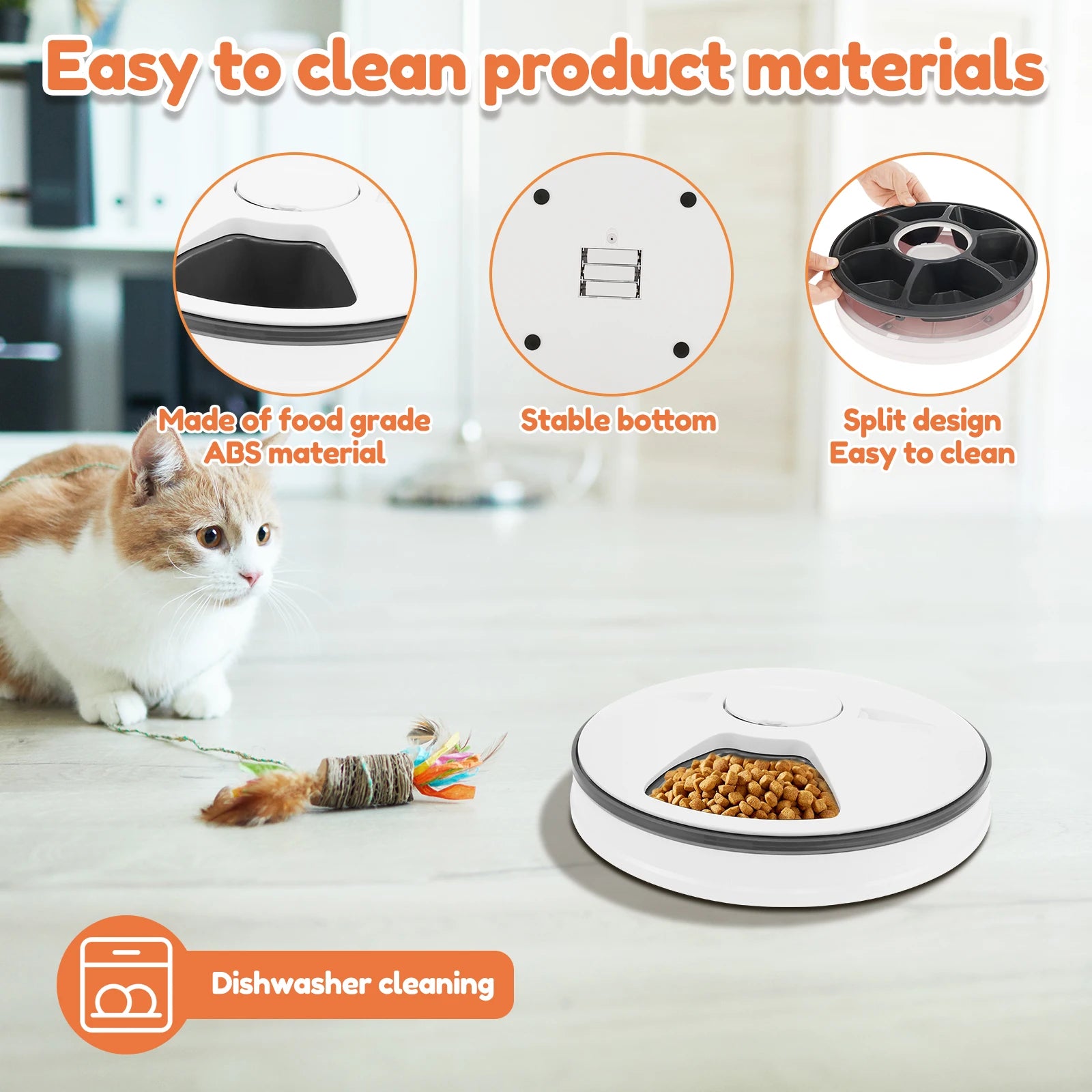 Stainless steel six-grid smart automatic pet feeder with LCD display, voice recording feature for TrendyPet's Zone.
