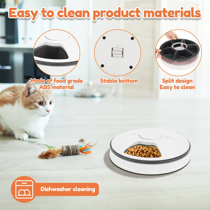 Stainless steel six-grid smart automatic pet feeder with LCD display, voice recording feature for TrendyPet's Zone.