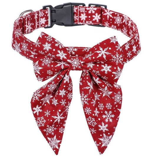Snow Christmas Snowflake Pet Collar Festive Bow Design - TrendyPet's Zone
