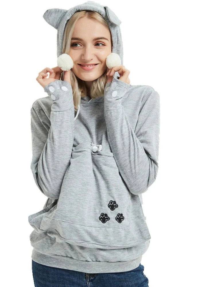 Yellow Soil Paw Print High Quality Sweatshirt Cat Dog Lovers Hoodies Kangaroo Pet Paw Ears Cuddle Pouch Pullovers TRENDYPET'S ZONE