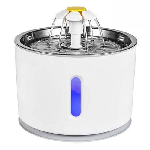 Steel cat and dog water fountain by TrendyPet's Zone with active carbon filter, electric automatic dispenser, USB powered pet drinking bowl.