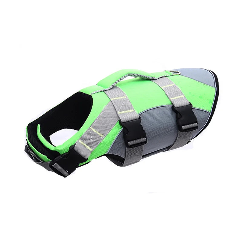Reflective dog life jacket from TrendyPet's Zone, designed for summer swimming, featuring adjustable straps and bright safety colors.