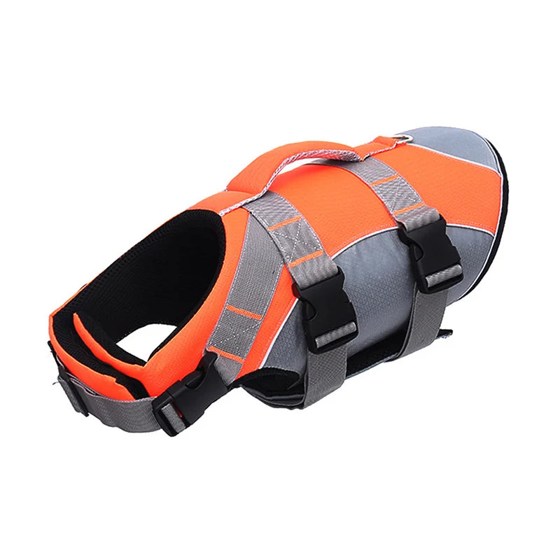 Reflective dog life jacket from TrendyPet's Zone, featuring adjustable straps and bright summer swim suit design for safety and visibility.