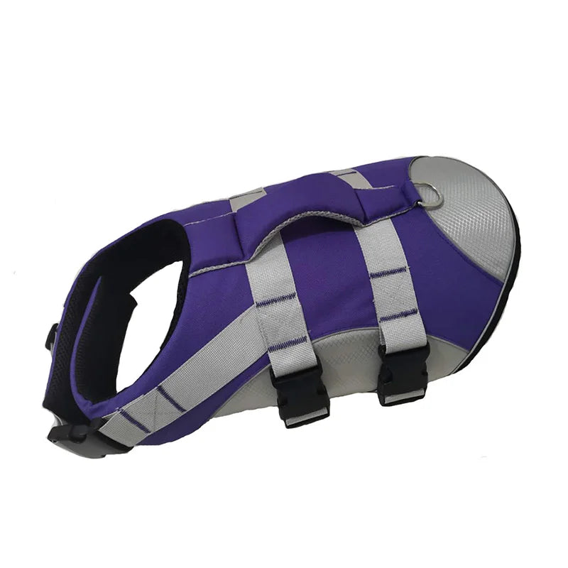 Reflective dog life jacket from TrendyPet's Zone, summer swim suit style, with adjustable straps and bright reflective material.