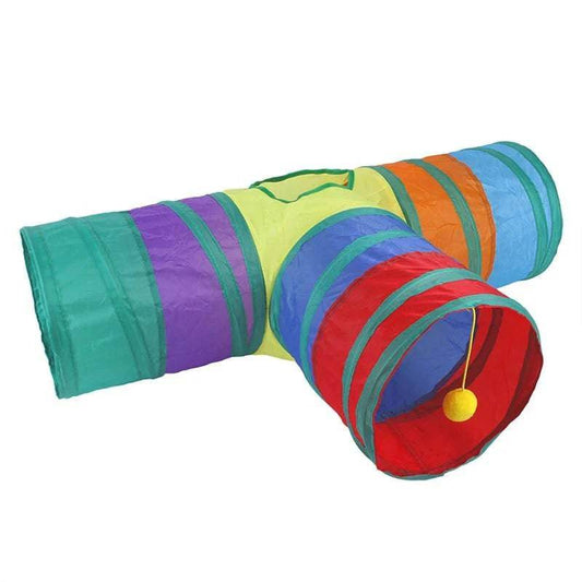 T-Shape Cat Kitten Tube Play Toy for Indoor Outdoor Puzzle Do more Exercising Hiding Training and Running With A Yellow Fun Ball and 1 Hole - TrendyPet's Zone