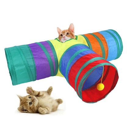 T-Shape Cat Kitten Tube Play Toy for Indoor Outdoor Puzzle Do more Exercising Hiding Training and Running With A Yellow Fun Ball and 1 Hole - TrendyPet's Zone
