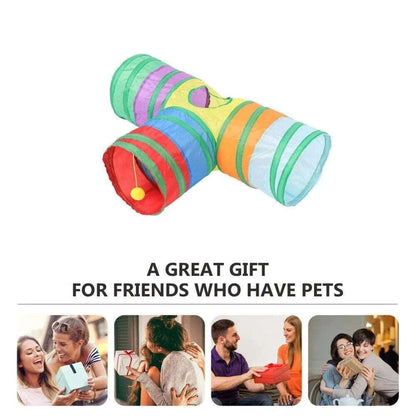 T-Shape Cat Kitten Tube Play Toy for Indoor Outdoor Puzzle Do more Exercising Hiding Training and Running With A Yellow Fun Ball and 1 Hole - TrendyPet's Zone