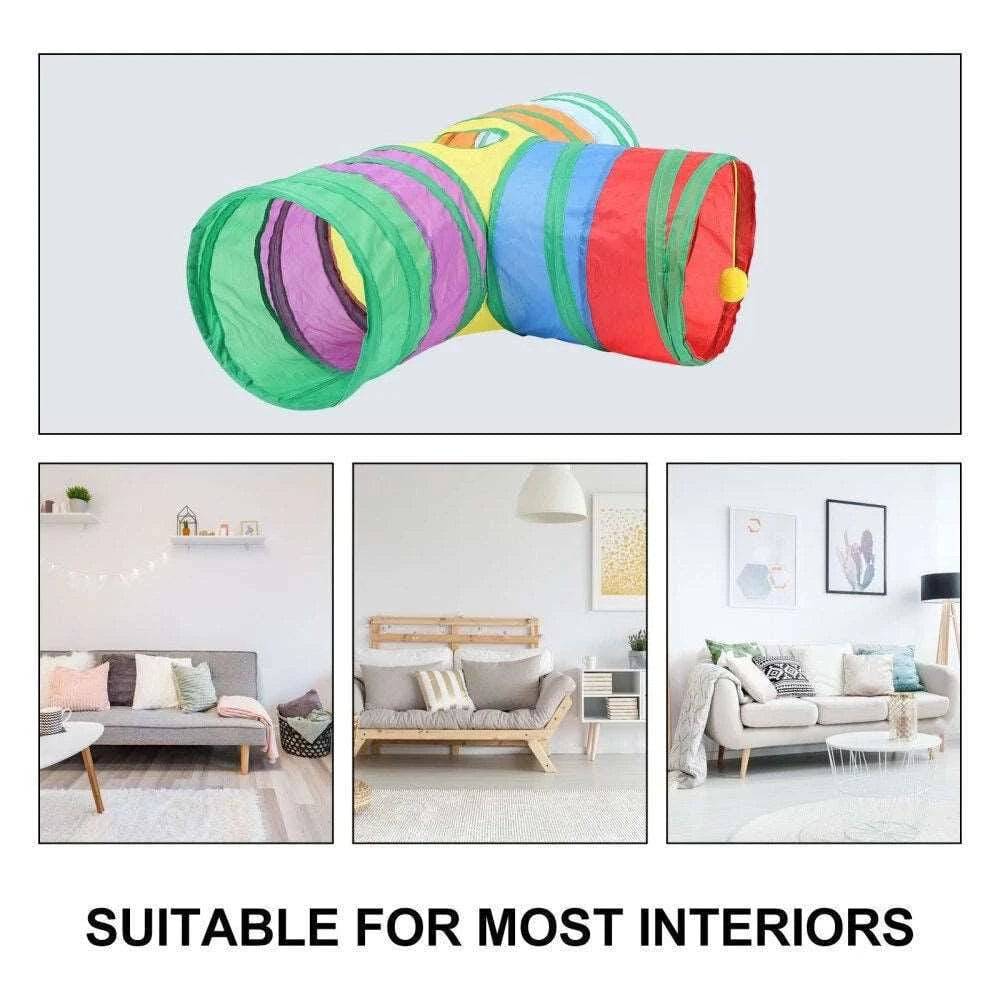 T-Shape Cat Kitten Tube Play Toy for Indoor Outdoor Puzzle Do more Exercising Hiding Training and Running With A Yellow Fun Ball and 1 Hole - TrendyPet's Zone