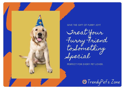 TrendyPet's Zone gift card featuring the brand logo and colorful design, ideal for pet gift giving and store credit.