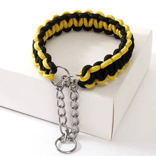 Yellow Black Woven Dog Collars P Chain Nylon Adjustable Collar For Small Medium And Large Dogs - TrendyPet's Zone