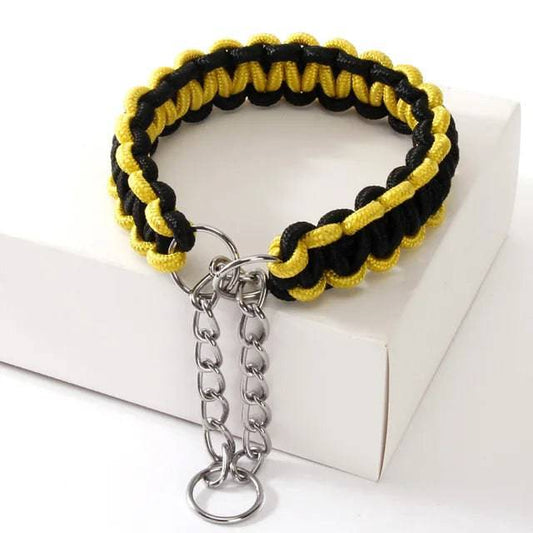 Yellow Black Woven Dog Collars P Chain Nylon Adjustable Collar For Small Medium And Large Dogs - TrendyPet's Zone