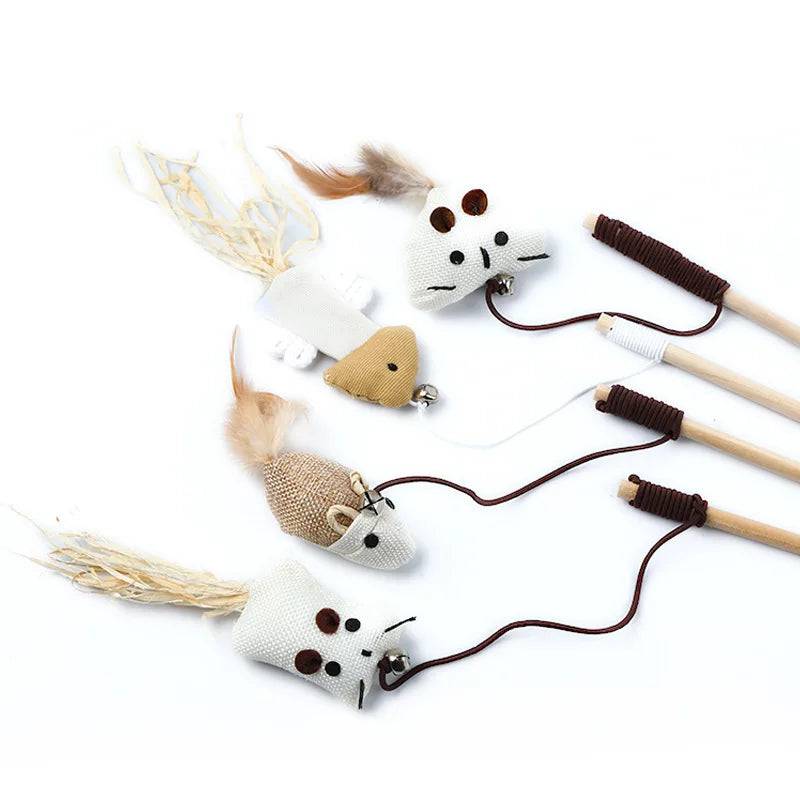 Triangle Cat Teaser Feather Toys Kitten Funny Rod Wand Toys Wood Pet Toys Interactive Stick - TrendyPet's Zone
