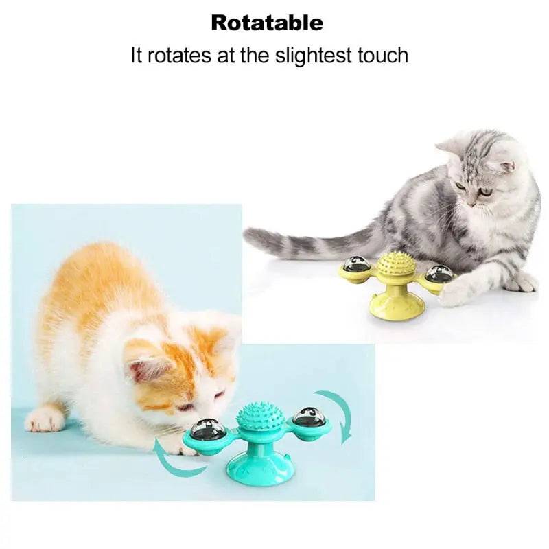 Turquoise Cat Toy Turntable Built-in Rotating LED Lights  Suction Cup Base - TrendyPet's Zone