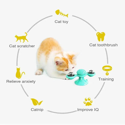 Turquoise Cat Toy Turntable Built-in Rotating LED Lights  Suction Cup Base - TrendyPet's Zone
