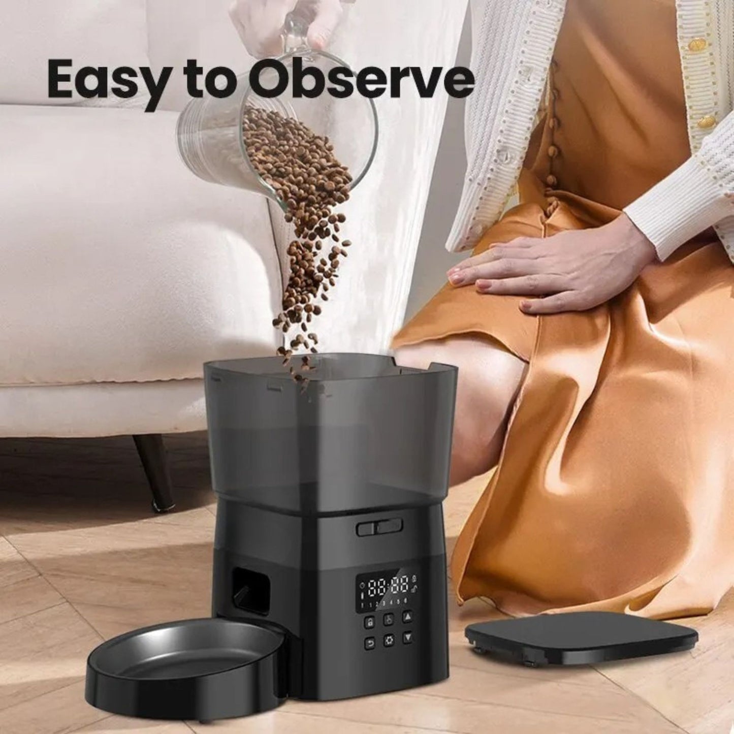 White 2L TrendyPet's Zone smart automatic cat and dog food dispenser with portion control and digital display.