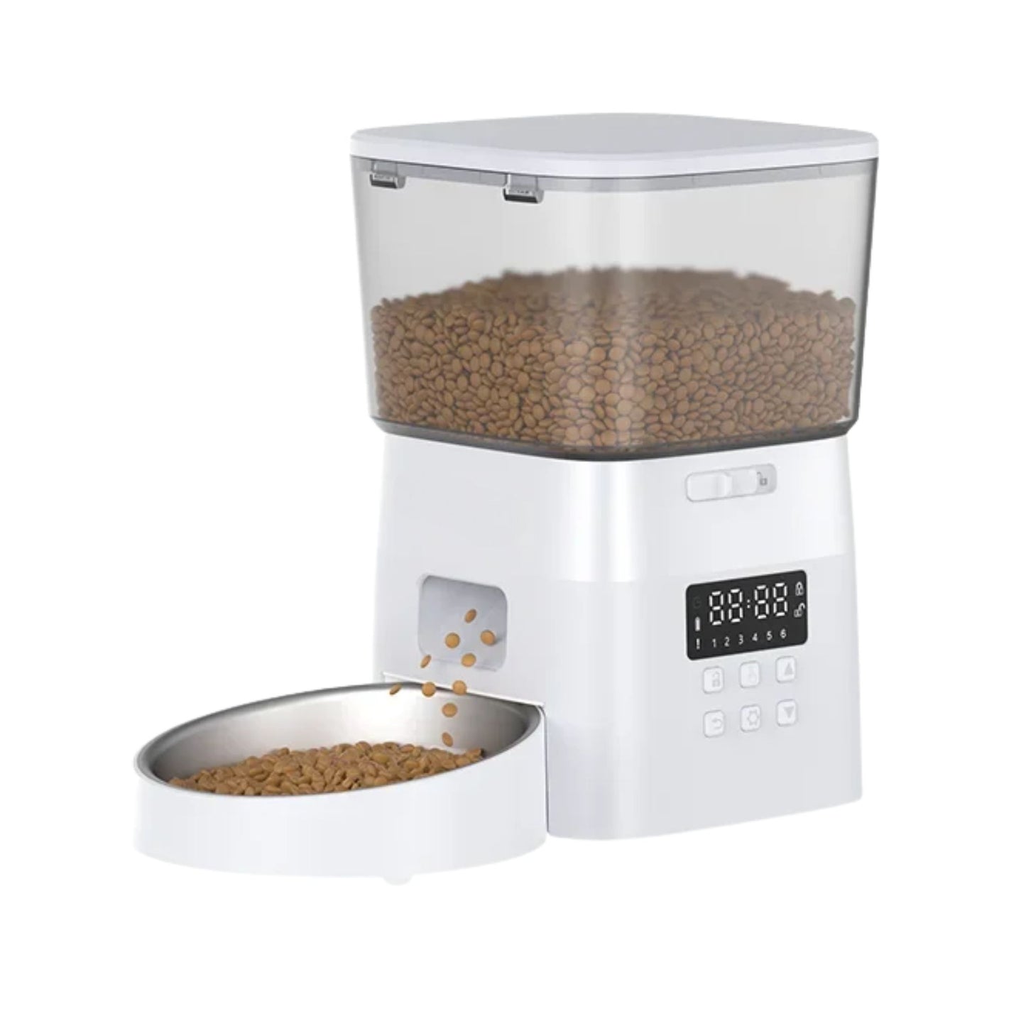 White TrendyPet's Zone automatic cat and dog food dispenser with portion control for easy feeding management.