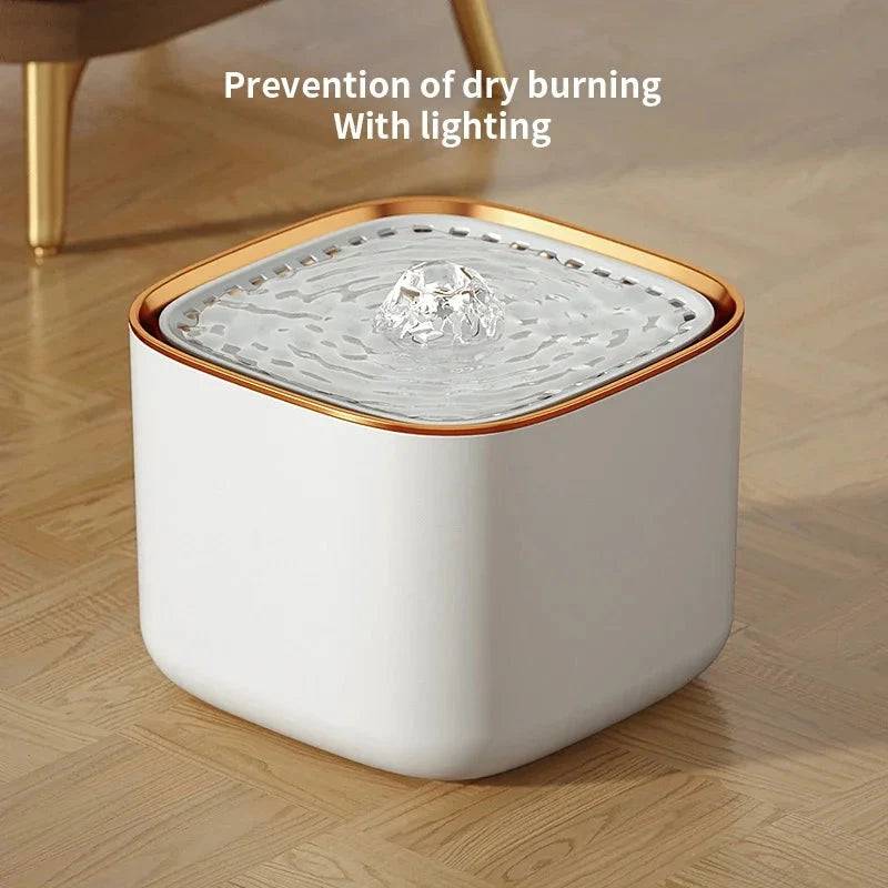 White 3L automatic cat water fountain with LED light by TrendyPet's Zone, featuring ultra-silent operation and USB power.