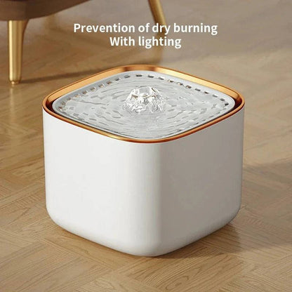 White 3L automatic cat water fountain with LED light by TrendyPet's Zone, featuring ultra-silent operation and USB power.