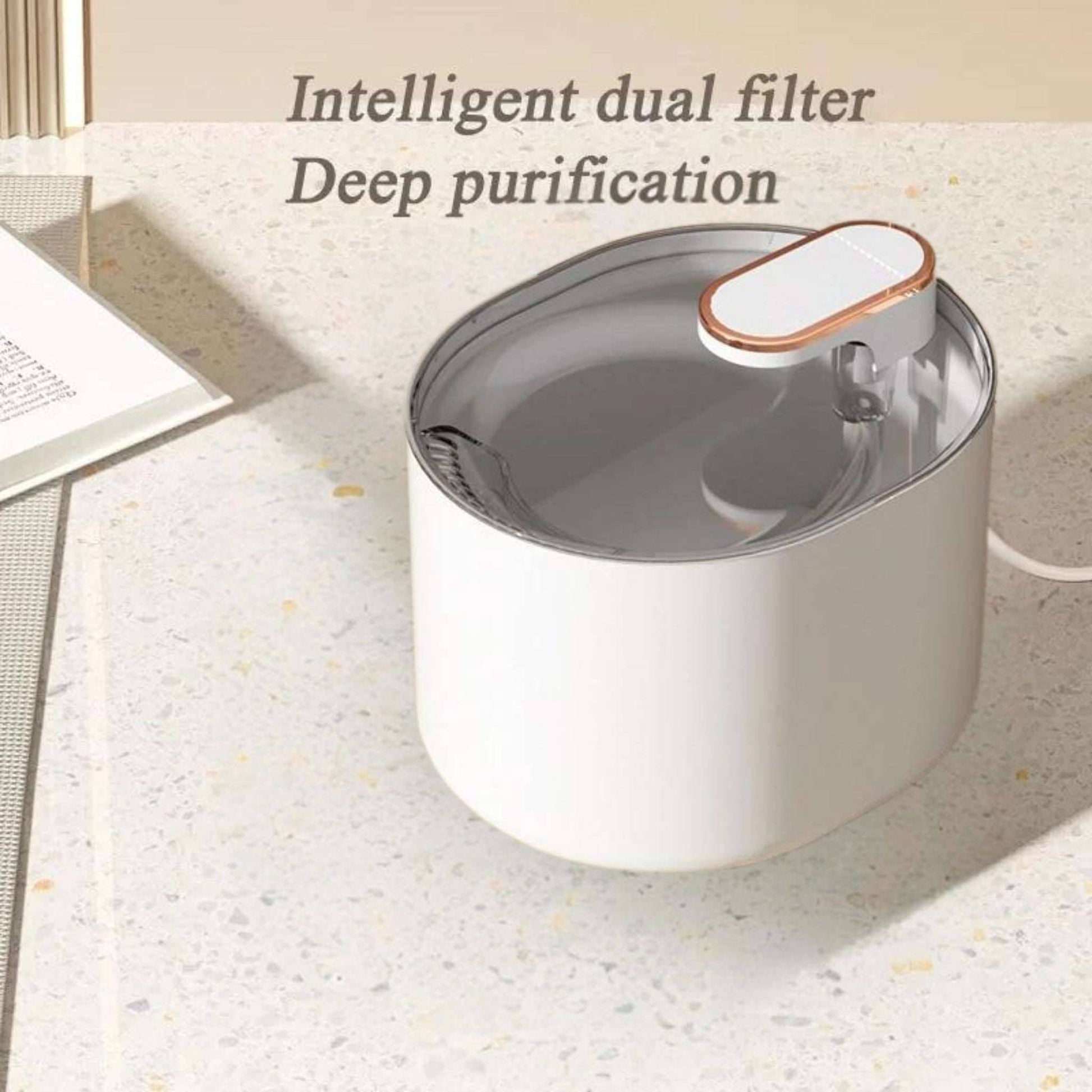 White 3L automatic pet water fountain from TrendyPet's Zone with LED light, ultra-silent operation, USB powered for cats and kittens.