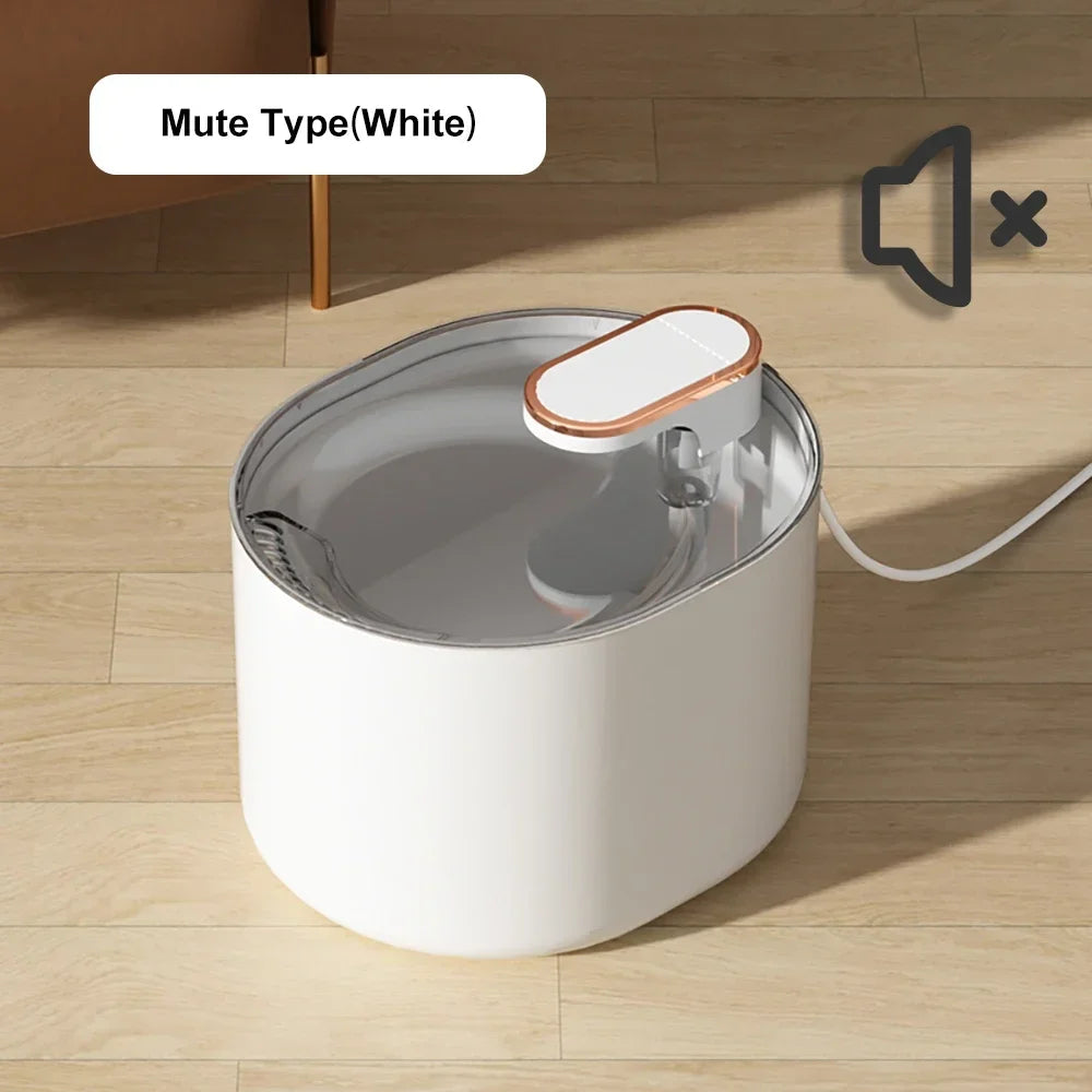 White 3L automatic pet water fountain with LED light for cats, ultra-silent, USB-powered, TrendyPet's Zone electric water feeder.