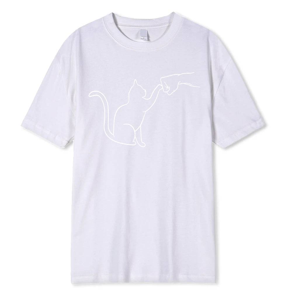 White Agreement With Cat Funny Printing Man Boy T-Shirts Comfortable Male Clothes Tee Clothes Hip Hop O-Neck 100% Cotton - TrendyPet's Zone