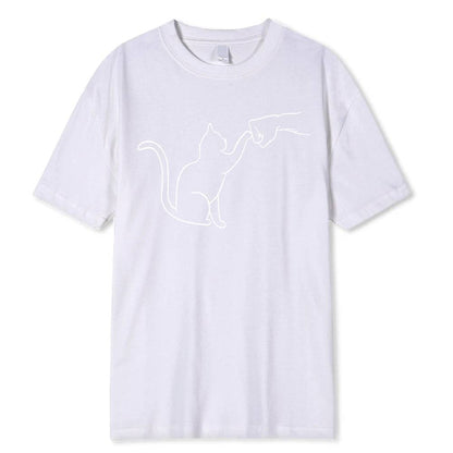 White Agreement With Cat Funny Printing Man Boy T-Shirts Comfortable Male Clothes Tee Clothes Hip Hop O-Neck 100% Cotton - TrendyPet's Zone