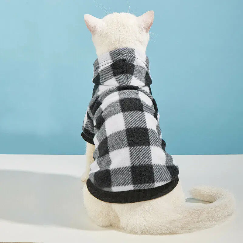 White Black Plaid Winter Hoodie Stylish and Warm Pet Jacket TrendyPet's Zone