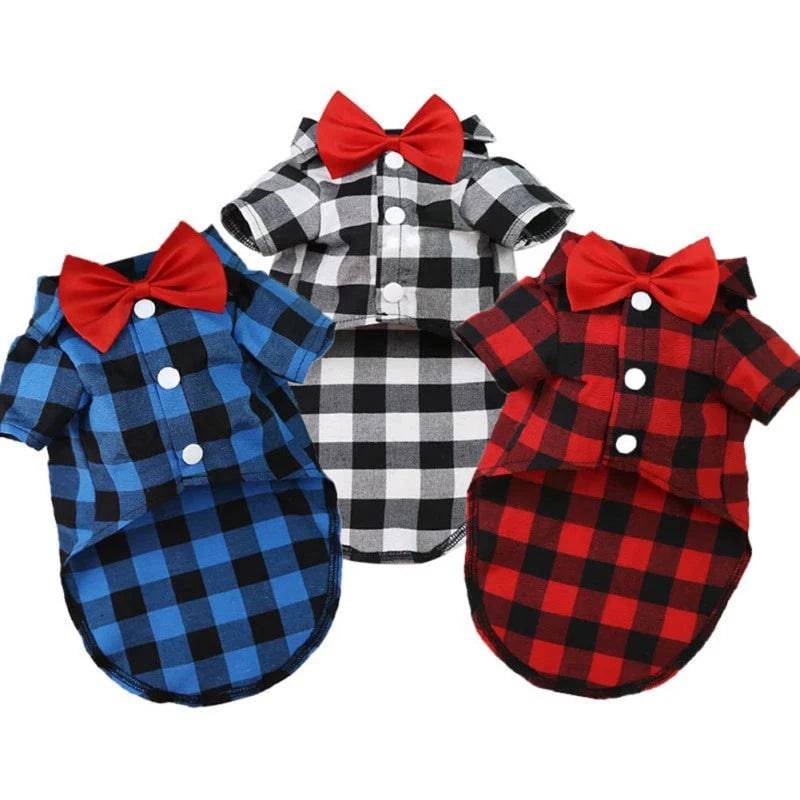 Blue Bowtie Dog Shirts Classical Plaid Thin Breathable Summer Clothes for Small Large Dogs Puppy Vest Chihuahua Yorkies TrendyPet's Zone