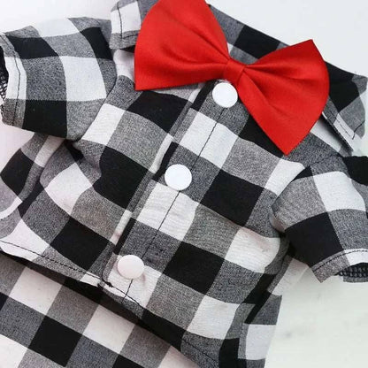 White Bowtie Dog Shirts Classical Plaid Thin Breathable Summer Clothes for Small Large Dogs Puppy Vest Chihuahua Yorkies - TrendyPet's Zone