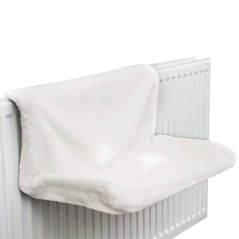 White collapsible cat hammock bed hanging radiator cradle by TrendyPet's Zone, designed for cozy feline lounging.
