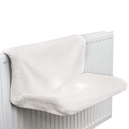 White collapsible cat hammock bed hanging radiator cradle by TrendyPet's Zone, designed for cozy feline lounging.