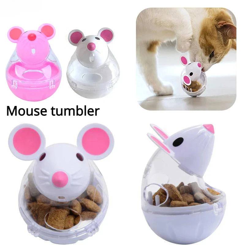 White Mouse Tumbler Leak Food Feeder Pet Puzzle Cartoon Cats Toy Leakage Ball Kitten Interactive Toys Slow Feeding Pet Supplies - TrendyPet's Zone