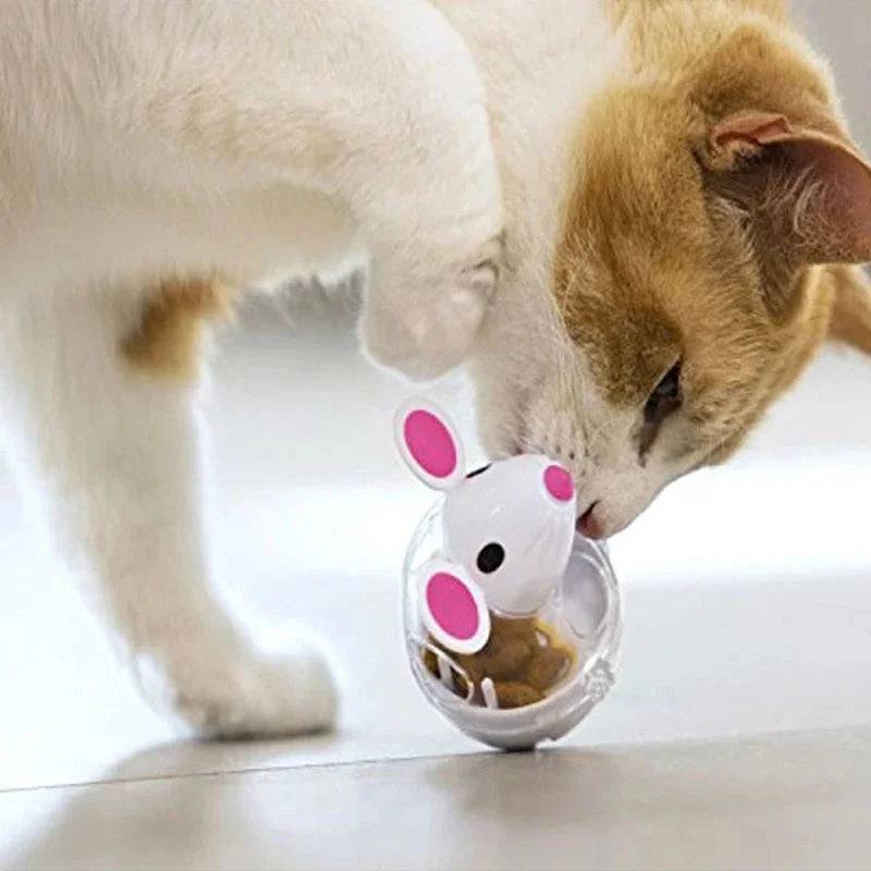 White Mouse Tumbler Leak Food Feeder Pet Puzzle Cartoon Cats Toy Leakage Ball Kitten Interactive Toys Slow Feeding Pet Supplies - TrendyPet's Zone