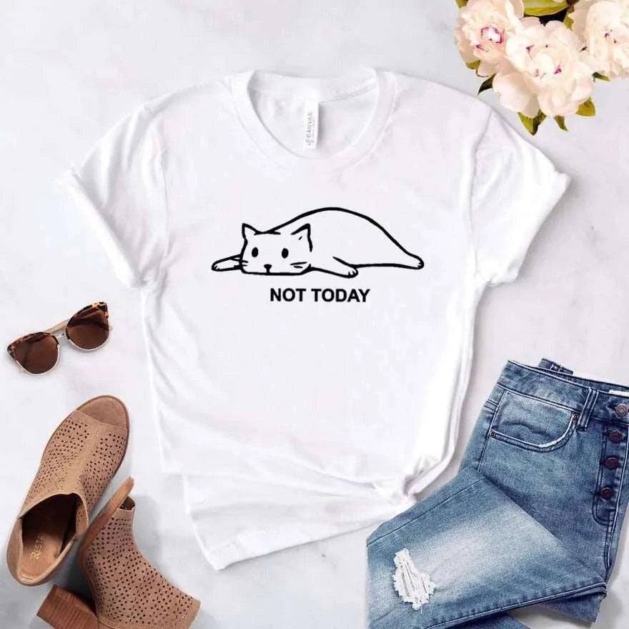 White Not Today Cat Women T-shirt Cotton Casual Funny For Lady Girl Top Tee - TrendyPet's Zone