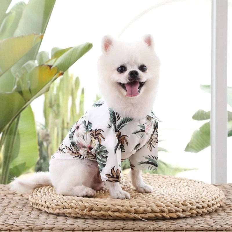 White Pet Hawaiian Beach Style T-Shirts Thin Breathable Summer Clothes for Small Dog Puppy Pet Cat Kitten Vest - TrendyPet's Zone