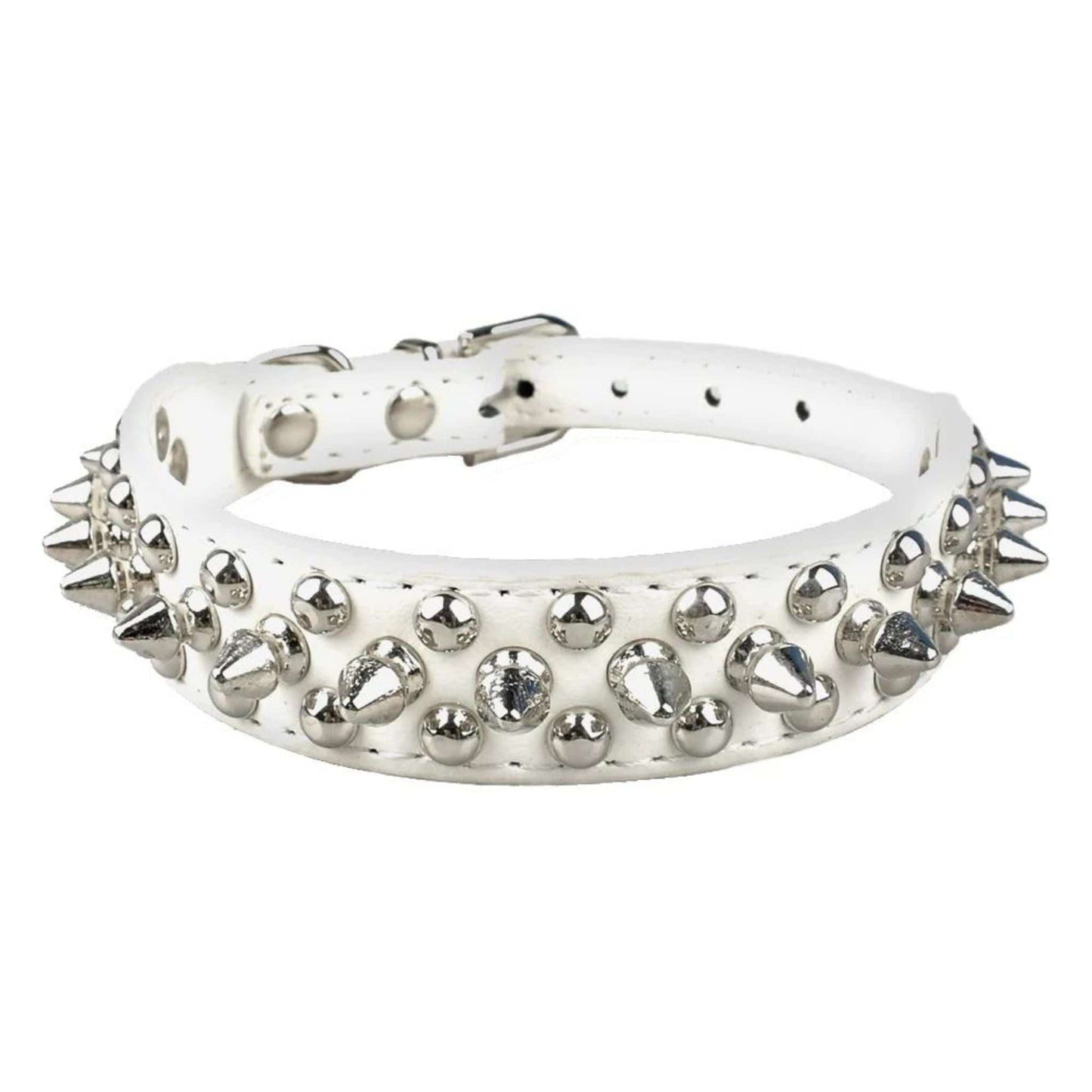 White Spiked Studded Leather Dog Collar Adjustable Anti-Bite Puppy Neck Strap Collars For Small Medium Dogs - TrendyPet's Zone