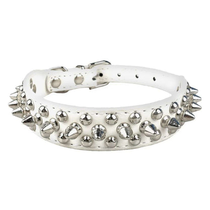 White Spiked Studded Leather Dog Collar Adjustable Anti-Bite Puppy Neck Strap Collars For Small Medium Dogs - TrendyPet's Zone