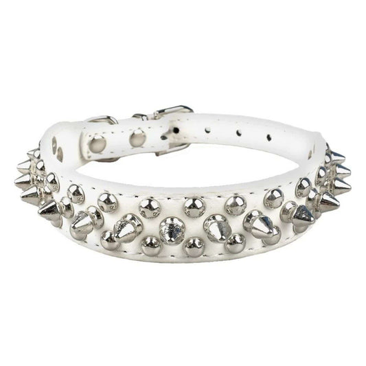 White Spiked Studded Leather Dog Collar Adjustable Anti-Bite Puppy Neck Strap Collars For Small Medium Dogs - TrendyPet's Zone