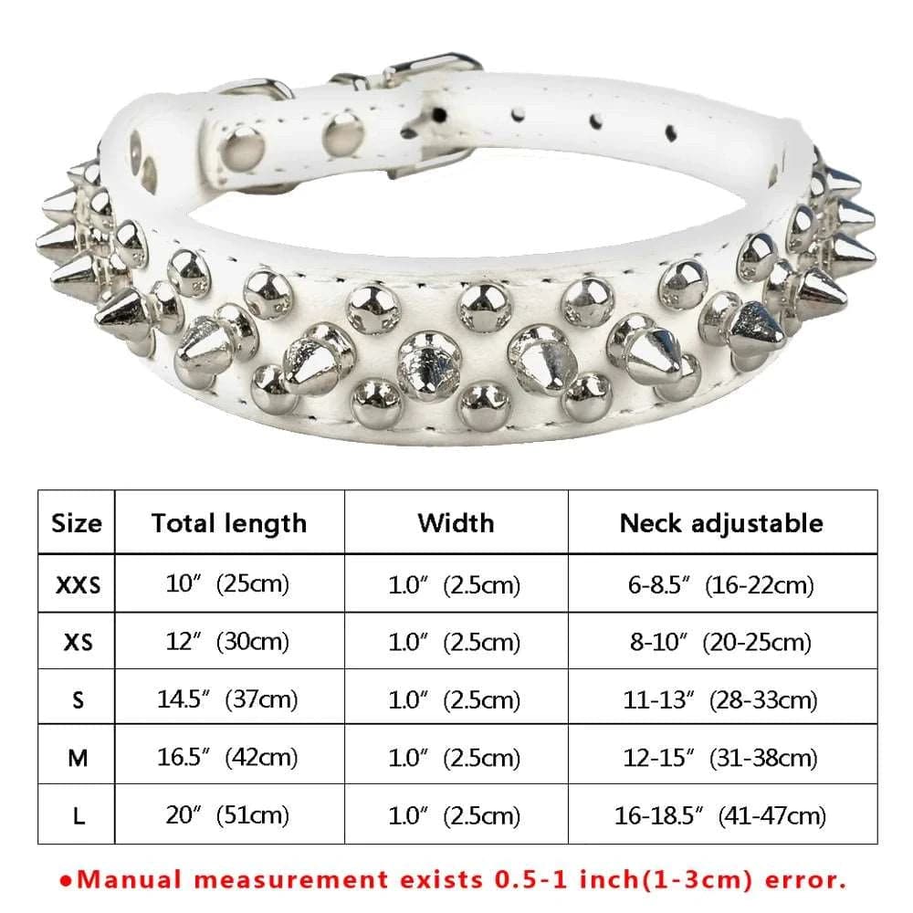White Spiked Studded Leather Dog Collar Adjustable Anti-Bite Puppy Neck Strap Collars For Small Medium Dogs - TrendyPet's Zone